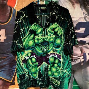 Vintage Y2K 2002 Marvel Comics The Incredible Hulk Green AOP Button shirt Large